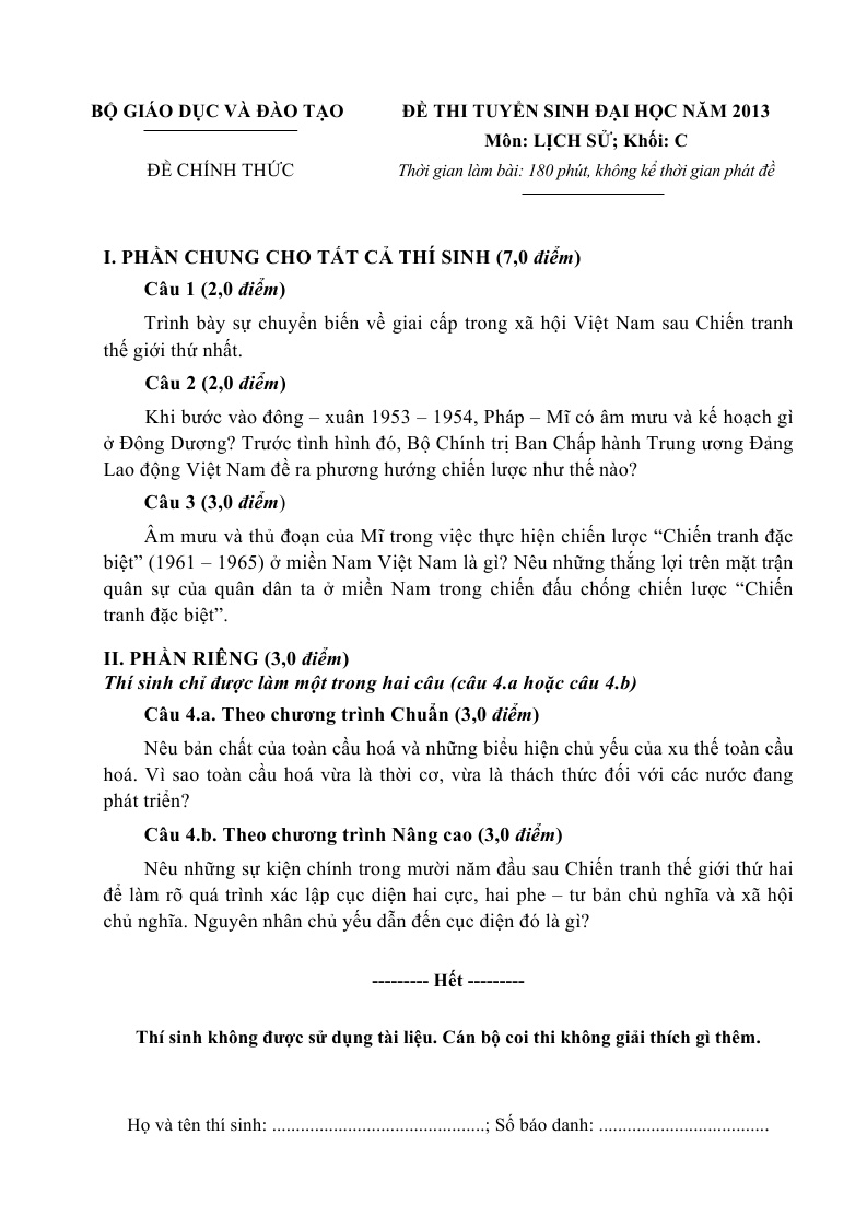 đề thi đại học môn sử 2013 ảnh 1 de thi dai hoc mon su 2013 anh 1