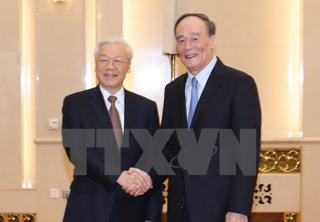 TBT Nguyen Phu Trong gap bi thu uy ban ky luat Trung Quoc hinh anh