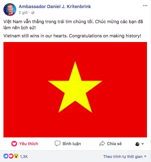 đại sứ Mỹ chúc mừng U23 Việt Nam ảnh 1 dai su My chuc mung U23 Viet Nam anh 1