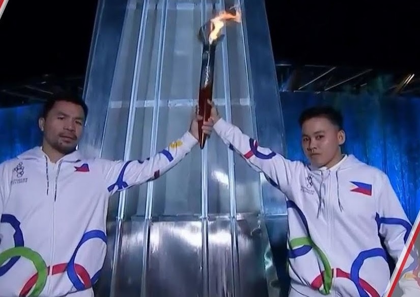 Canh thap duoc o le khai mac SEA Games duoc ghi hinh truoc hinh anh