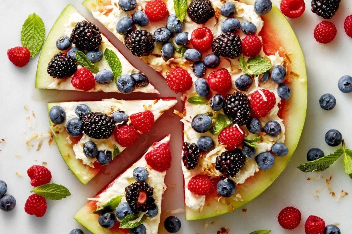 Lam pizza dua hau mat lanh giai nhiet hinh anh