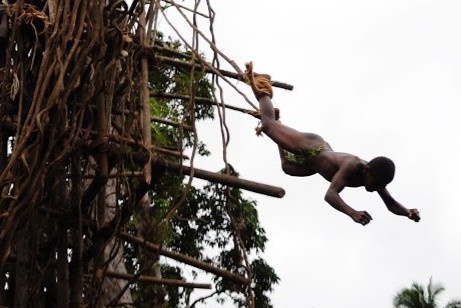 Tho dan o Vanuatu nhay tu thap 30 m de duoc ton trong hinh anh