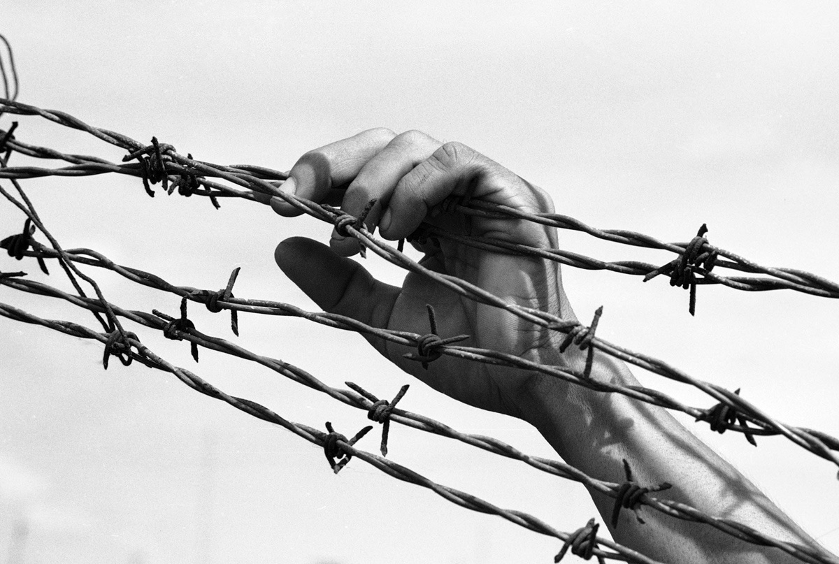 Bàn tay bám lên hàng rào dây thép gai thể hiện sự cô đơn và tuyệt vọng của một người dân sau cuộc chạy loạn tháng 8/1968.
