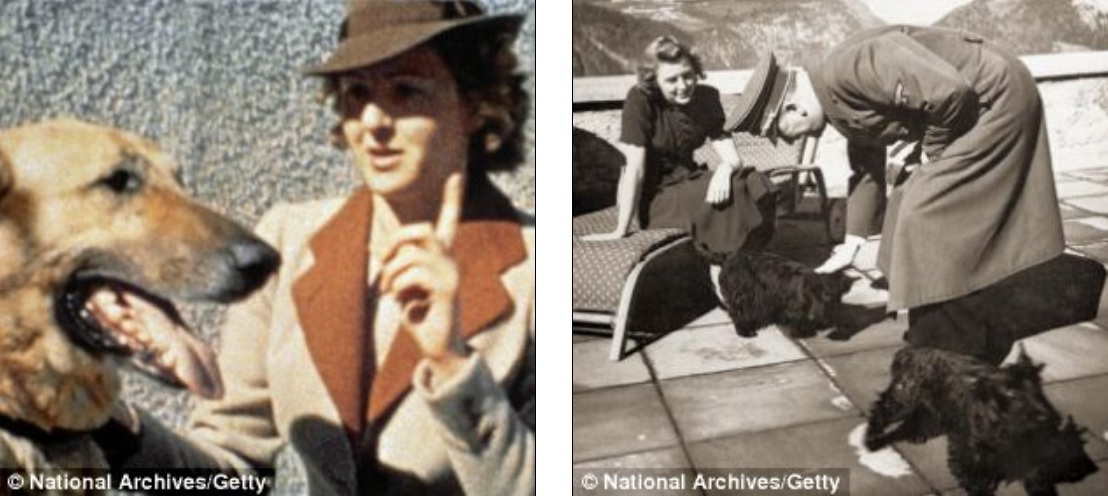 Eva không thích con chó Blondi mà Hitler nuôi (trái), cô nuôi một con chó gốc Scotland tên Terriers (phải).