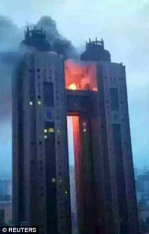 Hiện trường vụ cháy ở khách sạn Koryo tại Bình Nhưỡng. Ảnh: Reuters