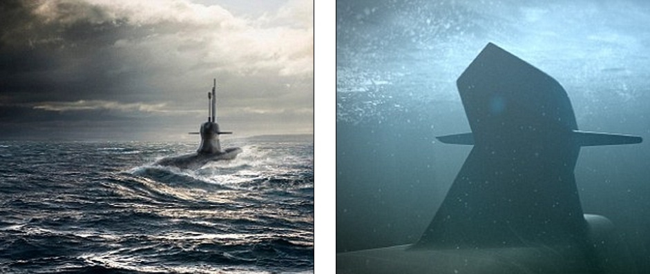 Mẫu thiết kế đuôi và thân tàu ngầm tàng hình A26. Tàu còn trang bị các ống phóng ngư lôi, thủy lô và tên lửa hành trình. 