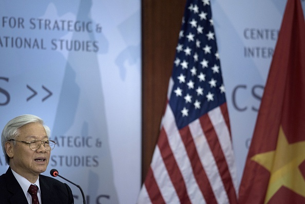 Tổng Bí thư Nguyễn Phú Trọng phát biểu tại Trung tâm Nghiên cứu Chiến lược và Quốc tế (CSIS) vào ngày 8/7. Ảnh: AFP