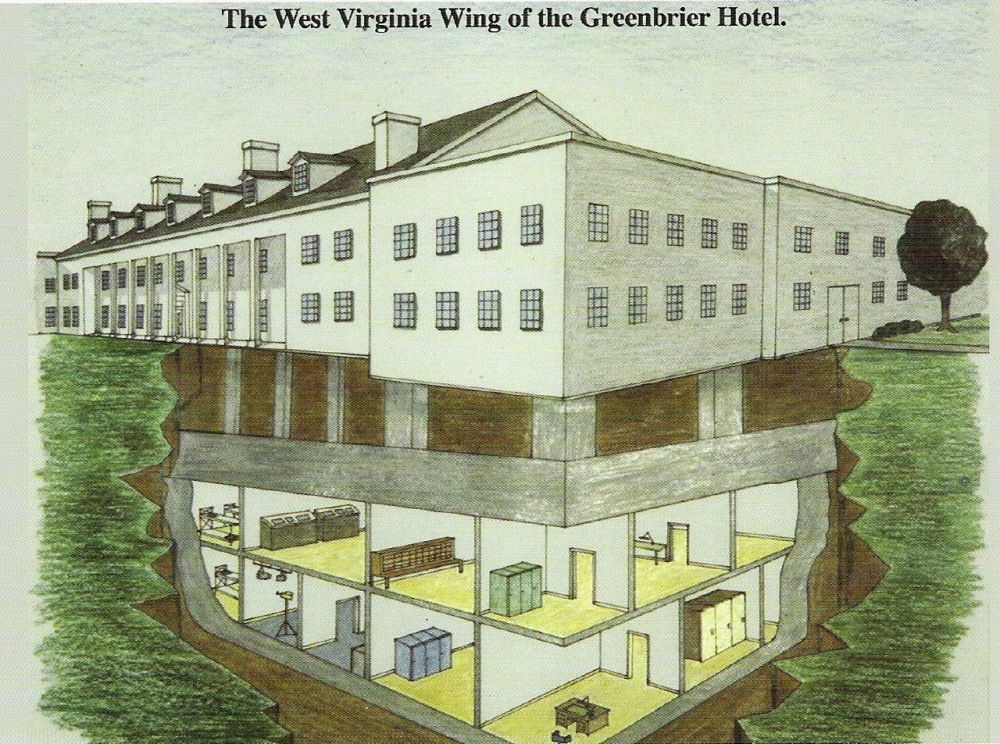 Bản phát thảo hầm ngầm ở khu nghỉ dưỡng The Greenbrier. Nơi này được xây dựng nhằm làm địa điểm trú ẩn khẩn cấp của Quốc hội Mỹ trong thời Chiến tranh Lạnh.