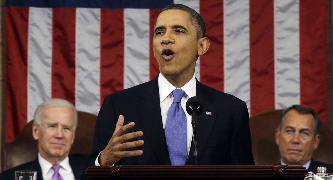 Tổng thống Obama đọc Thông điệp Liên bang đầu năm 2015. Sự kiện này quy tụ phần lớn nhân vật trong danh sách kế vị, bao gồm phó tổng thống và chủ tịch Hạ viện. Ảnh: ABC