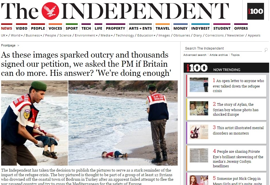 The Independent, một trong những tờ báo lớn của nước Anh, không làm mờ ảnh của bé trai trong bài báo.