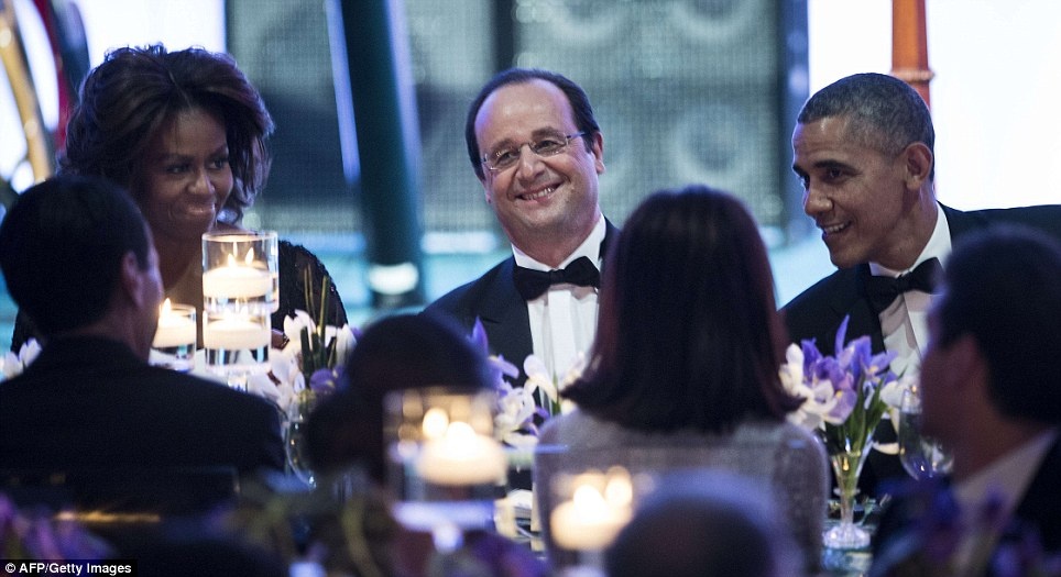 Khoảng 350 khách đã dự quốc tiệc do Nhà Trắng tổ chức để tiếp đón Tổng thống Pháp Francis Hollande vào tối ngày 10/2/2014. Ảnh: AFP