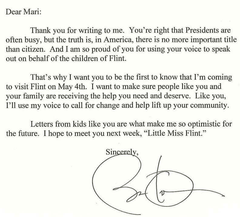 Bé gái 8 tuổi mời tổng thống Obama thăm thành phố ảnh 2 Be gai 8 tuoi moi tong thong Obama tham thanh pho anh 2