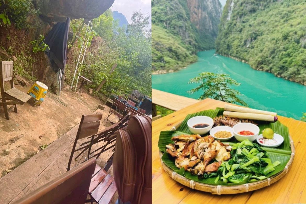 Khach to quan an o Ha Giang ban met com 1,5 trieu dong, ban ghe am moc hinh anh