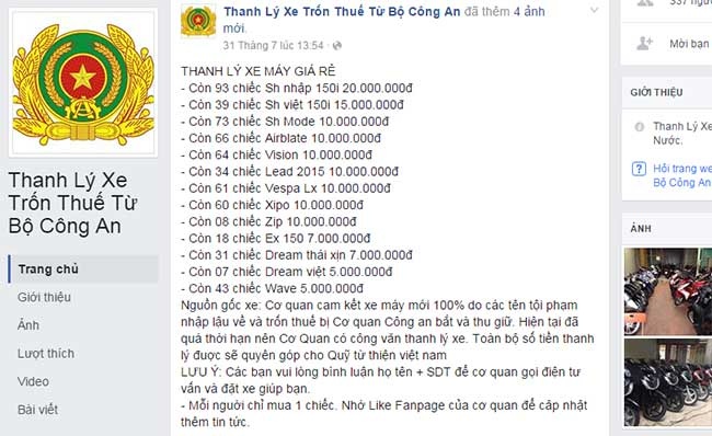 Mao danh Bo Cong an lap trang mang thanh ly xe SH hinh anh