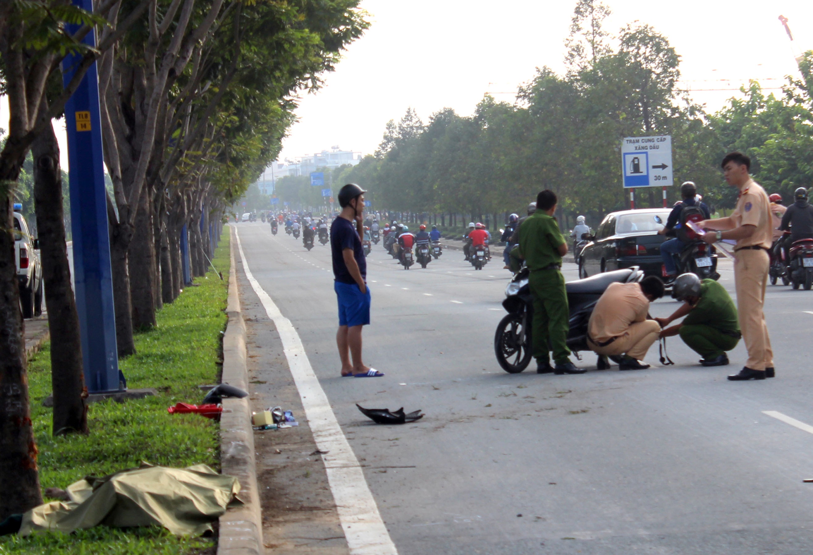 Co gai tu vong khi dam vao goc cay ven duong Mai Chi Tho hinh anh