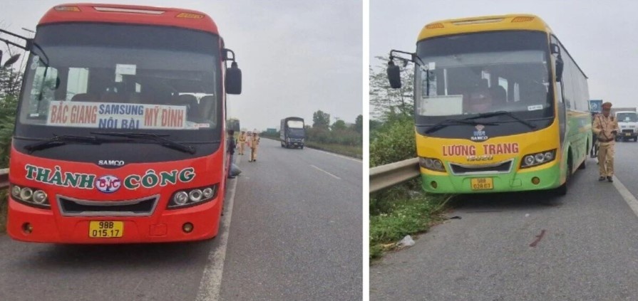 Tam giu hai xe khach danh vong, chen ep nhau tren cao toc hinh anh