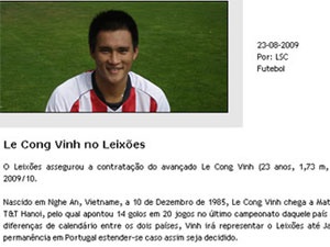 CLB Leixoes gioi thieu ve 'tan binh' Cong Vinh hinh anh