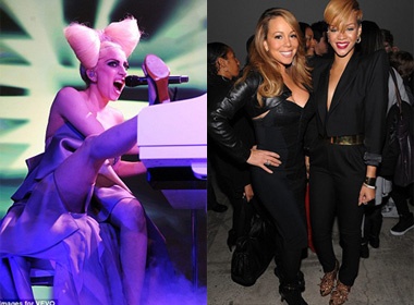 Lady GaGa gac chan len dan piano hinh anh