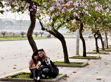 Teen Ha Noi bay bong trong mua hoa ban hinh anh