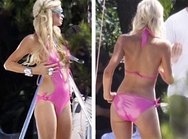 Paris Hilton dien bikini hong trong MV moi hinh anh