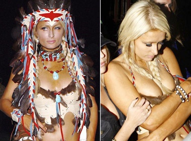 Paris Hilton gay soc voi trang phuc tho dan hinh anh