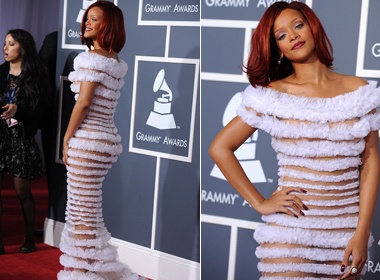 Rihanna khoe vay 'doc' tren tham do Grammy 2011 hinh anh