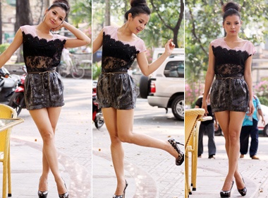 Phuong Trinh khoe chan dai tren pho hinh anh