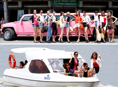 Thi sinh Nguoi mau Viet Nam 'cuoi' limousine hong dao pho hinh anh
