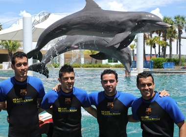 Cau thu Barca da bong voi ca heo hinh anh