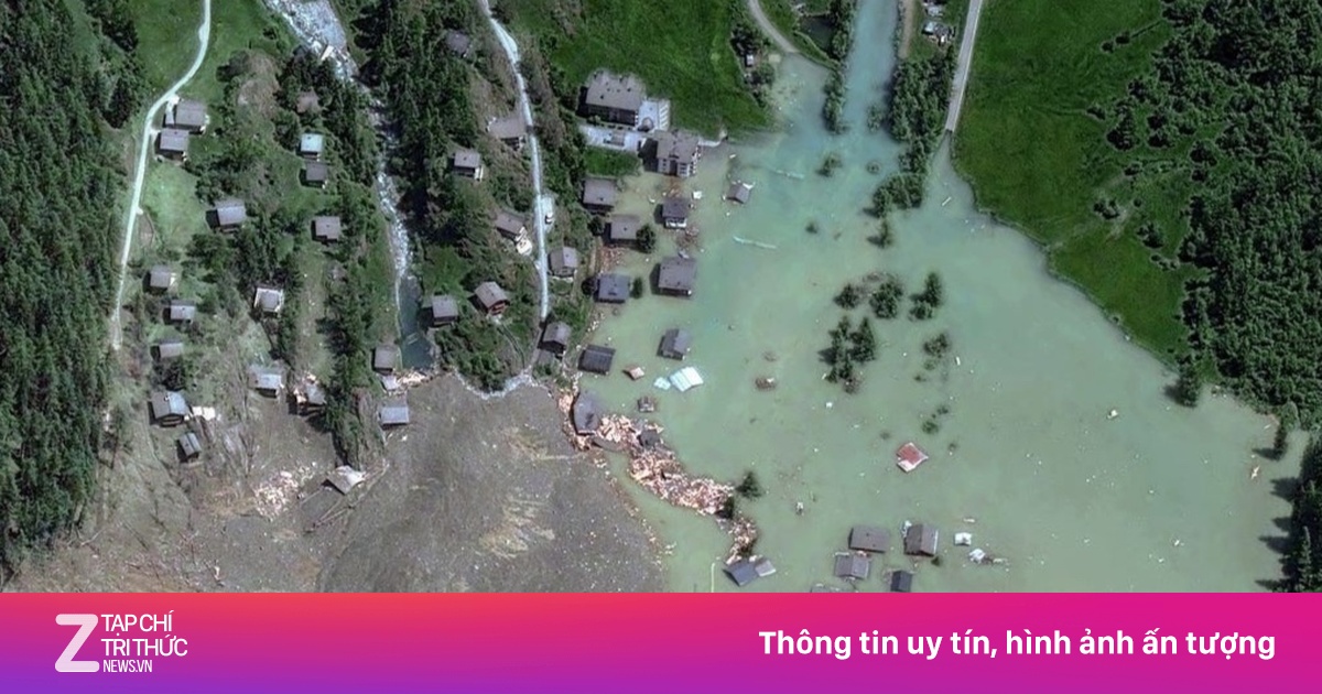 Cảnh ngôi làng ở Thuỵ Sĩ chìm trong nước qua ảnh vệ tinh