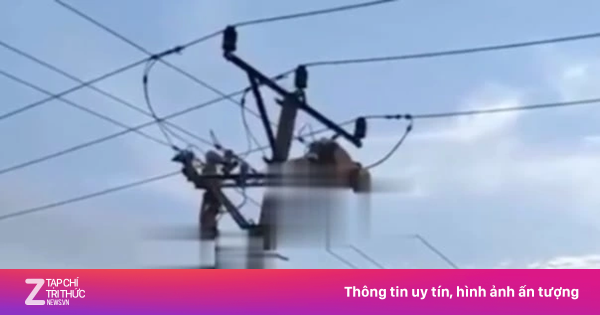 Hai người đàn ông bị điện phóng treo lơ lửng trên cột khi sửa điện