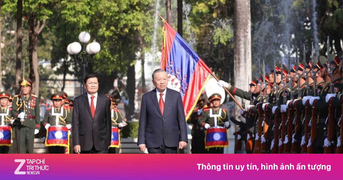 Lễ đón trọng thể Tổng Bí thư Tô Lâm tại thủ đô Vientiane của Lào