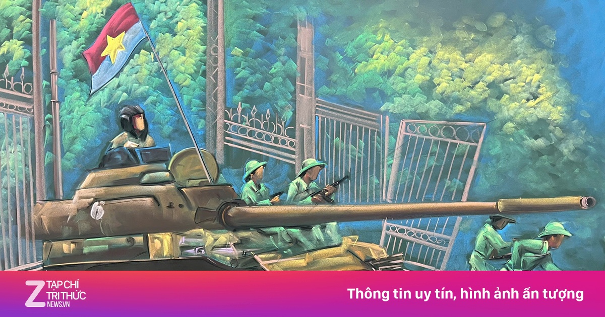 Thầy giáo tái hiện cảnh xe tăng húc đổ cổng Dinh Độc Lập như tranh 3D