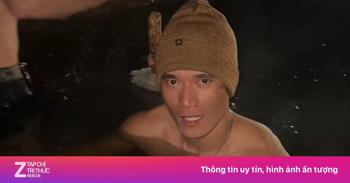 Bùi Tiến Dũng tắm sông băng cùng gia đình vợ