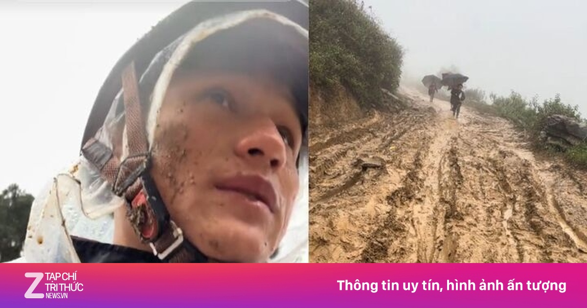 Thầy giáo vùng cao lấm lem bùn đất, kiên trì dẫn học trò qua đường lầy đến trường