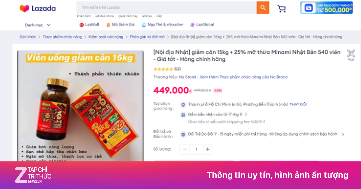 Bộ Y tế phát hiện viên giảm cân không phép trên Lazada, Shopee, TikTok