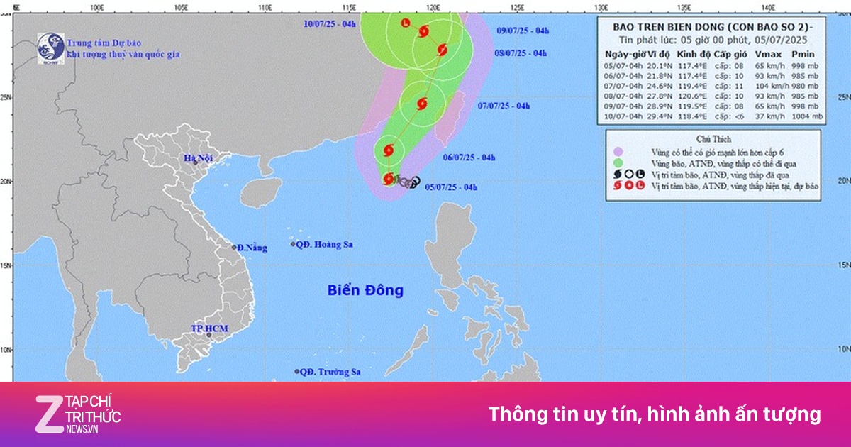 Thời tiết ngày 5/7: Áp thấp nhiệt đới đã mạnh lên thành cơn bão số 2