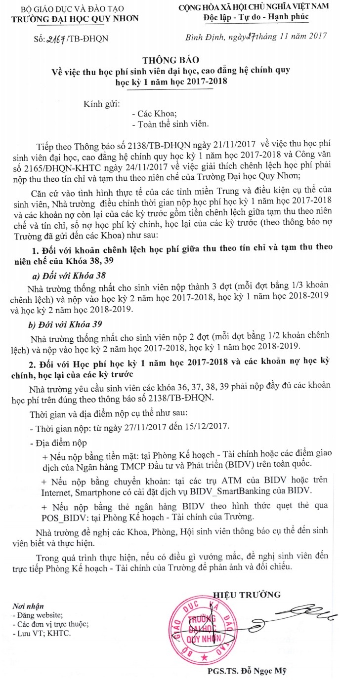 DH Quy Nhon thu hoc phi anh 1