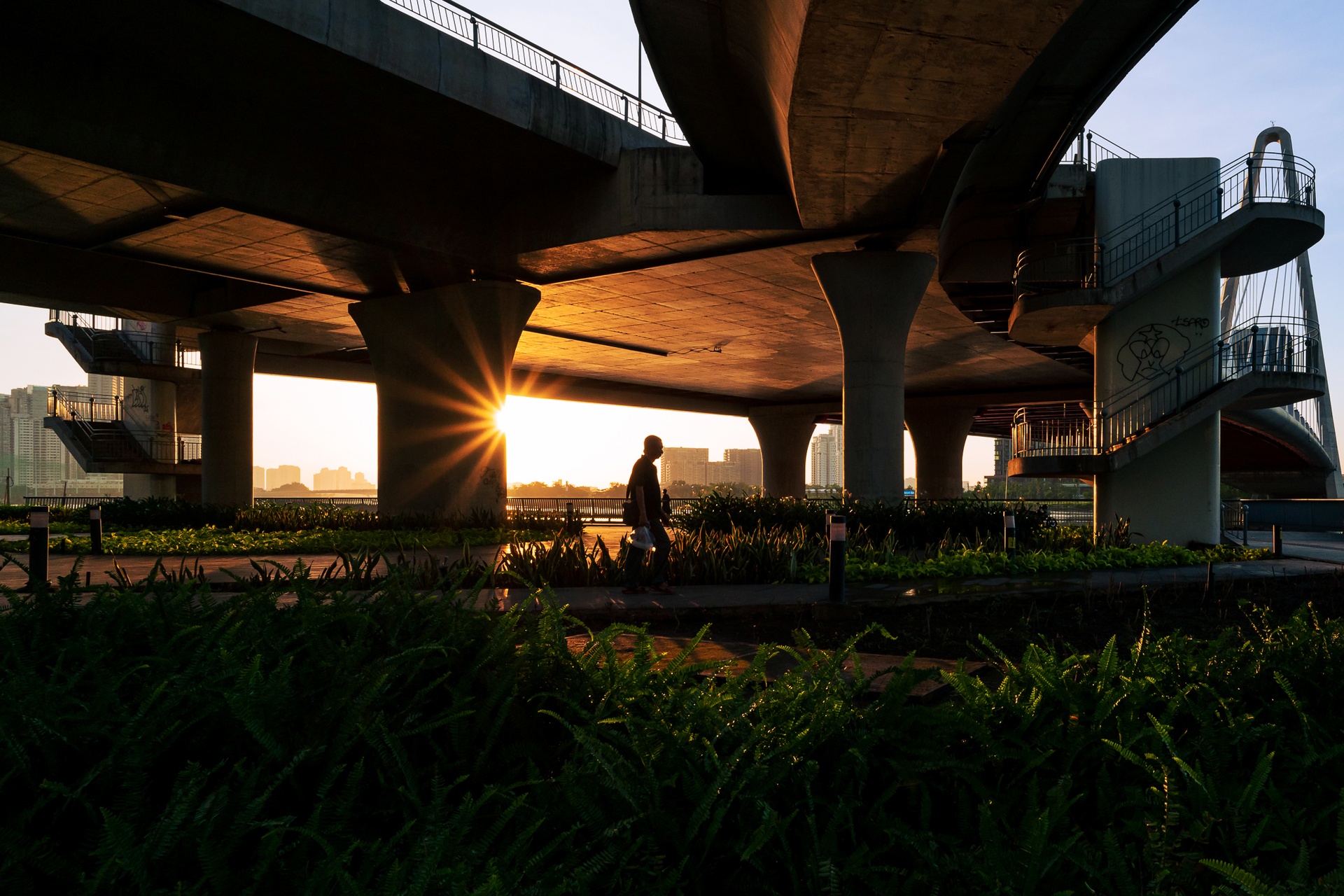 Thành phố lên đèn lúc hoàng hôn