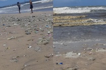 Du khach ngan ngam voi bai bien day rac o Bali hinh anh