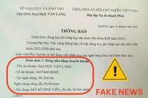 Thông báo tân sinh viên ĐH Văn Lang đóng học phí nhập học là giả mạo