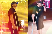 Karik chống nạng lên tổng duyệt sân khấu đêm nhạc Rap Việt
