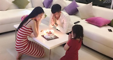 Cong Vinh don sinh nhat ben me con Thuy Tien sau giai nghe hinh anh