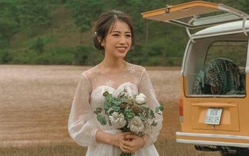 Con gai Minh Nhua mac vay co dau, tinh tu ben 'chong sap cuoi' hinh anh