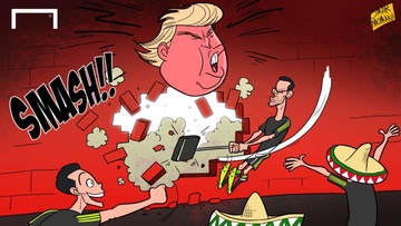 Hi hoa cau thu Mexico dap vo 'buc tuong' Donald Trump hinh anh