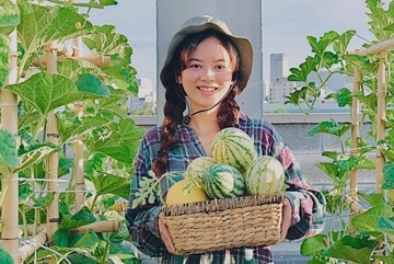 Khu vuon xanh ngat, cung cap rau cu cho ngay dich cua vo chong tre hinh anh