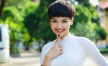 Miu Le xuat hien khac la voi mai toc 'sieu ngan' hinh anh