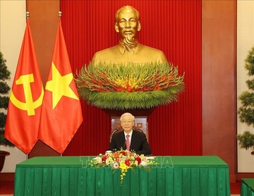 Tong bi thu Nguyen Phu Trong dien dam voi Tong bi thu Tap Can Binh hinh anh