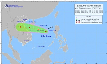 Áp thấp nhiệt đới giật cấp 9 di chuyển hướng vào khu vực miền Trung