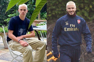 Romeo Beckham duoc khen nhuom toc bach kim giong cha hinh anh